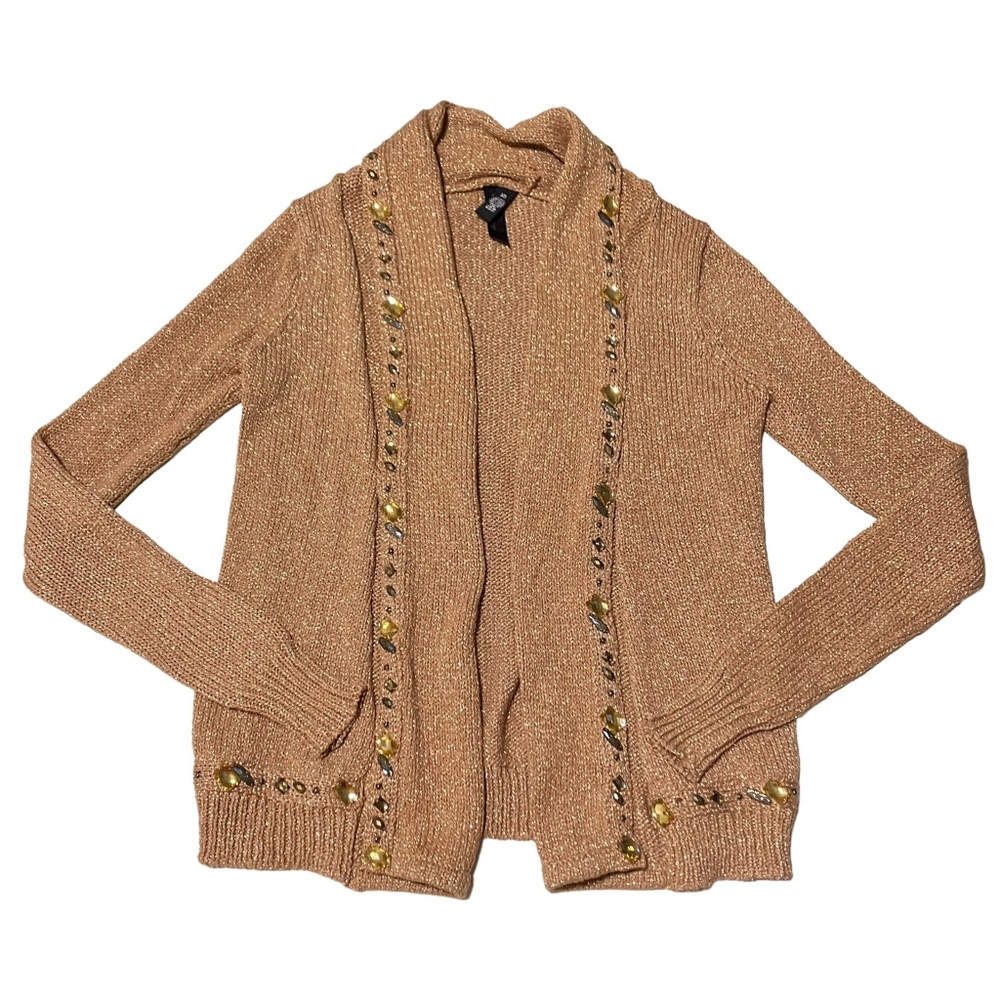 BKE Boutique Copper Embellished Knit Open Front Cardigan Sweater